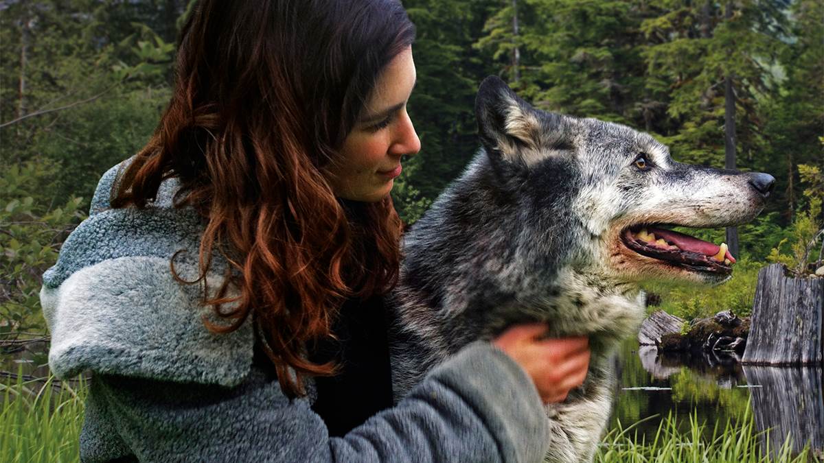 Katherine Rundell with a wolf