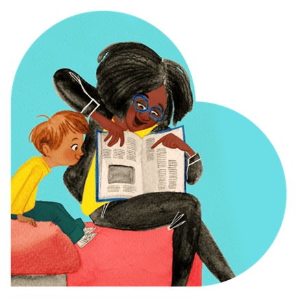 Erika Meza illustration of teacher reading to boy