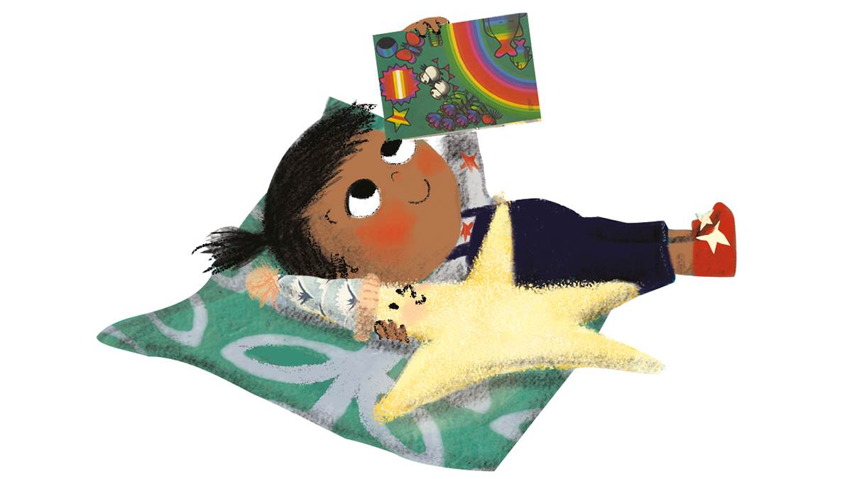 Girl and Pet Star on blanket