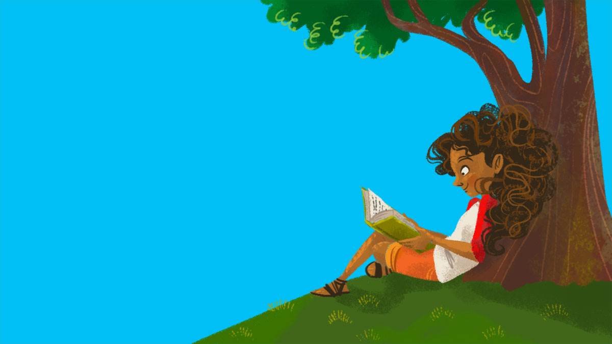 An illustration of a girl sitting under a tree reading