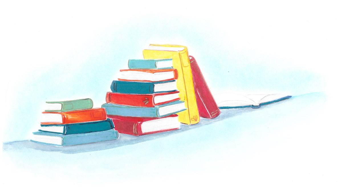 An illustration of piles of books
