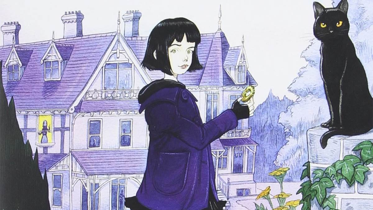 An image of Chris Riddell's cover for Neil Gaiman's book Coraline