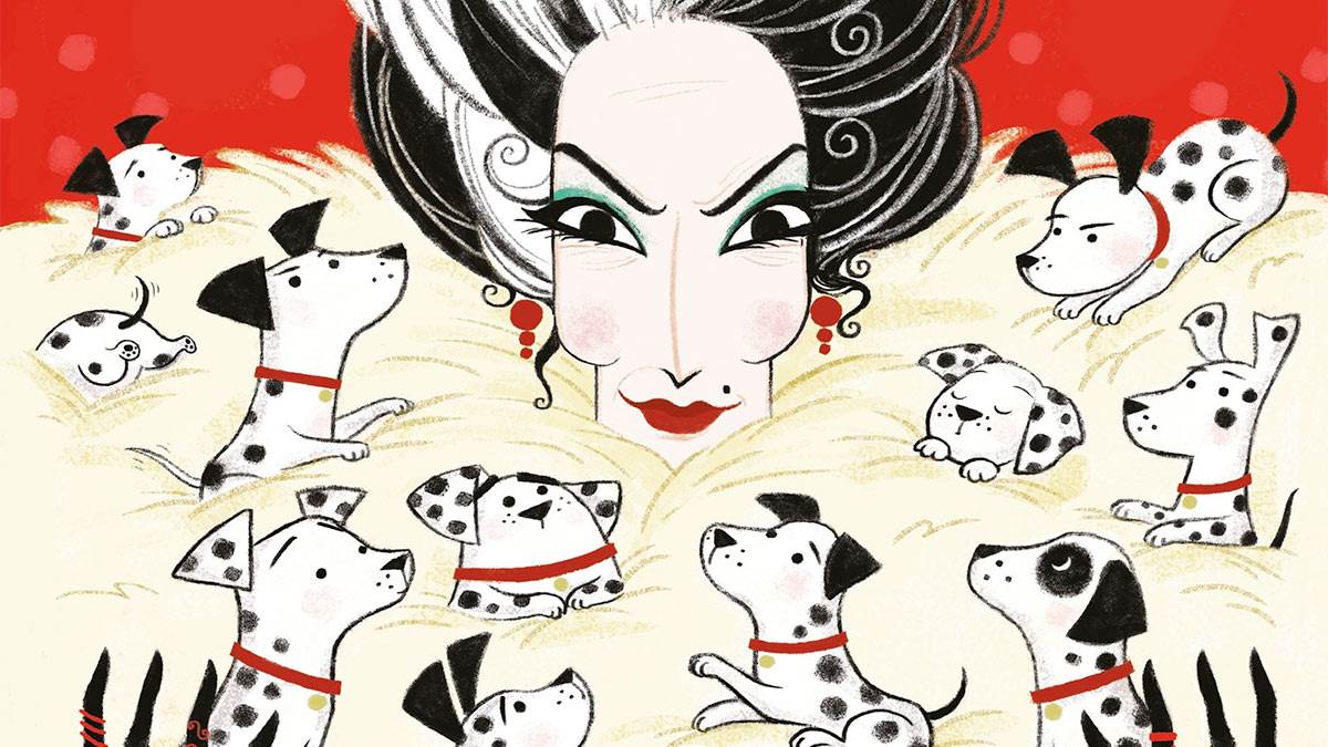Cruella de Vil on the front cover of The Hundred and One Dalmatians
