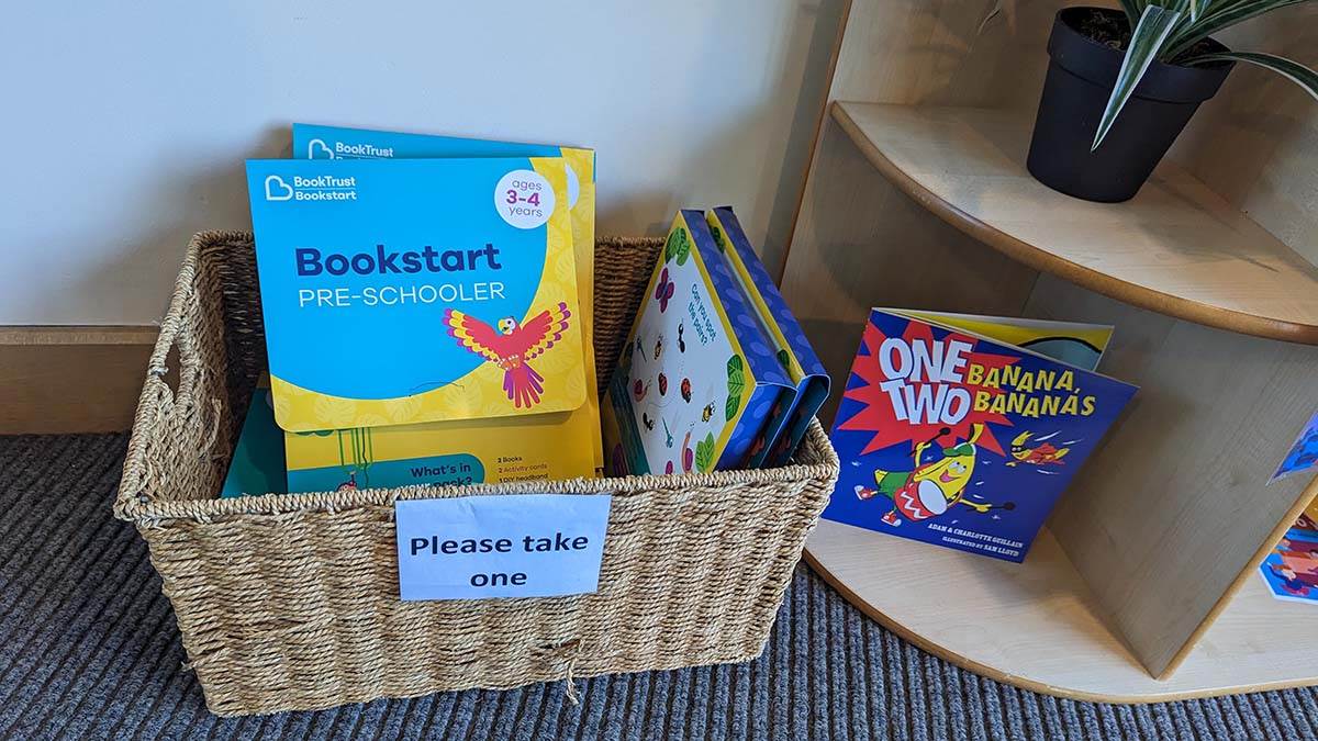 A basket of Bookstart Pre-schooler packs available to take