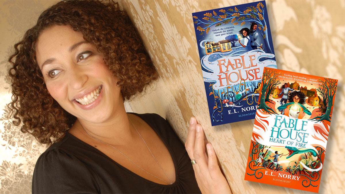 A photo of E. L. Norry and the front covers of her first two Fablehouse books