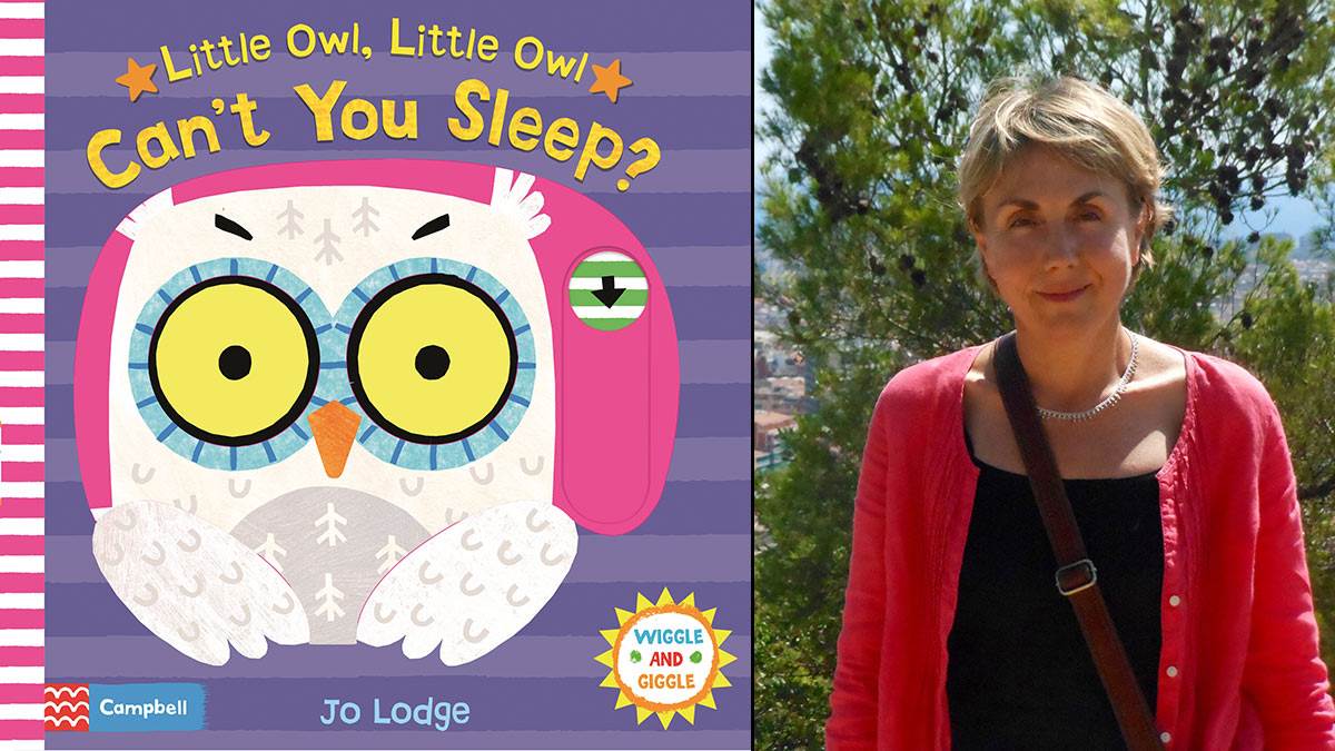 The front cover of Little Owl Little Owl Can't You Sleep and author Jo Lodge
