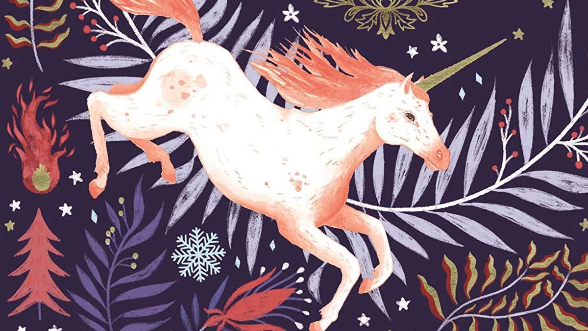 An illustration of a unicorn from the front cover of The Magical Unicorn Society: Official Handbook