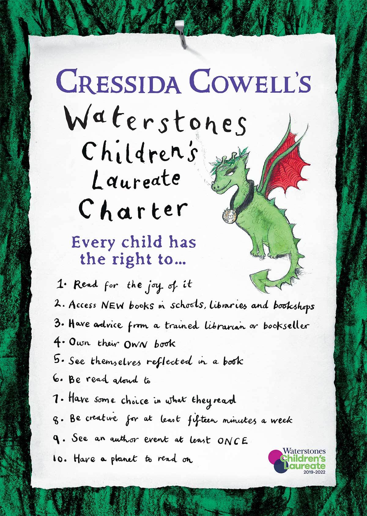 Cressida Cowell's Waterstones Children's Laureate charter