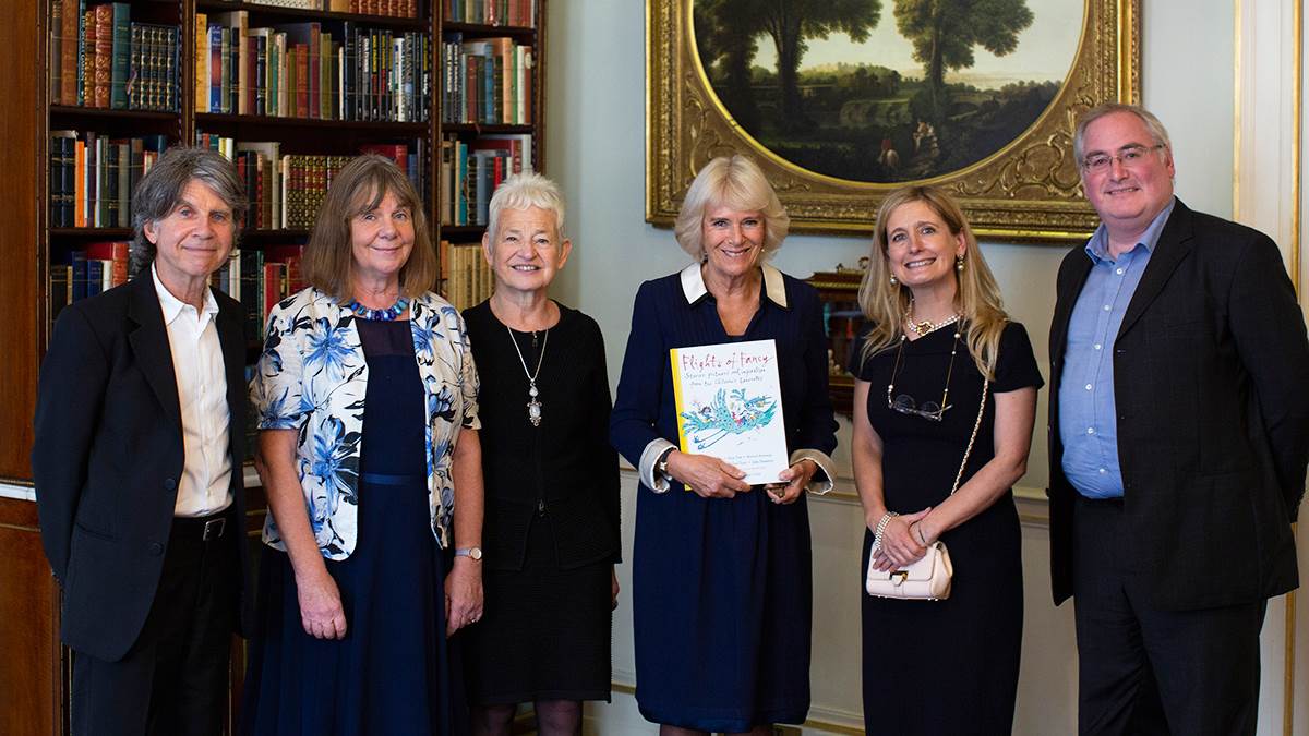 The Duchess of Cornwall celebrating the 20th anniversary of the Waterstones Children's Laureate with Anthony Browne, Julia Donaldson, Jacqueline Wilson, Cressida Cowell and Chris Riddell