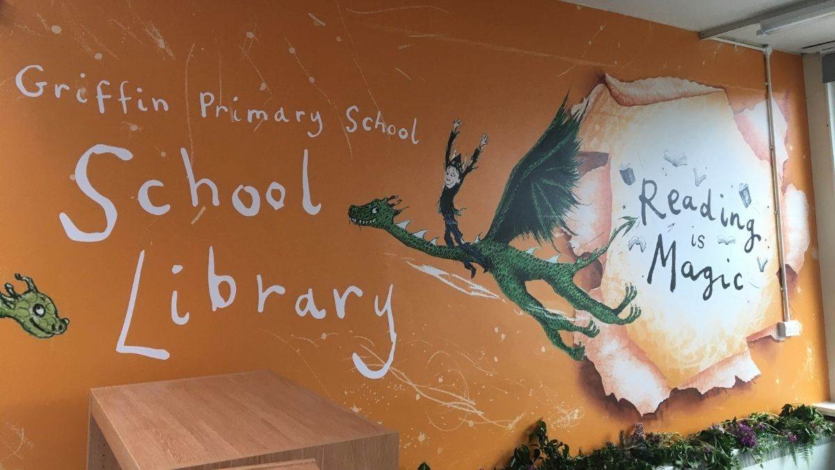 Griffin School's new library wall