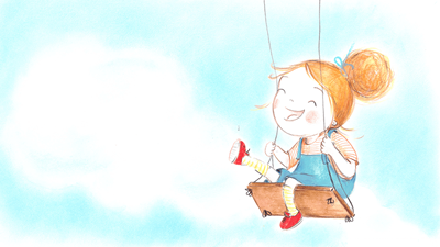 An illustration of a child smiling on a swing
