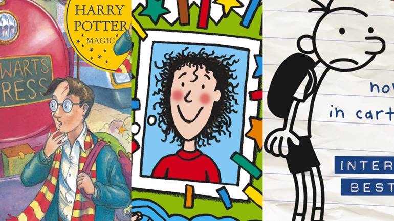 Harry Potter and the Philosopher's Stone by JK Rowling, The Story of Tracy Beaker by Jacqueline Wilson and Diary of a Wimpy Kid by Jeff Kinney