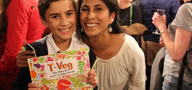 Smriti and one of her sons at the launch of T-Veg