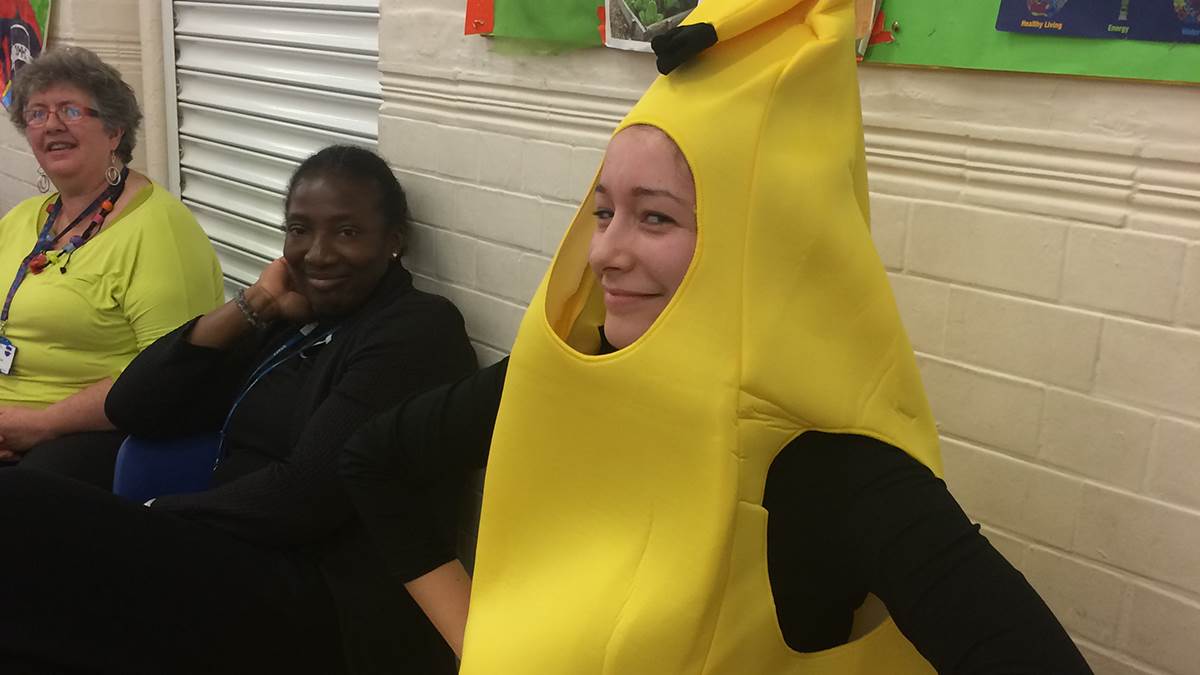 Children's Book Week: A teacher dressed as a banana