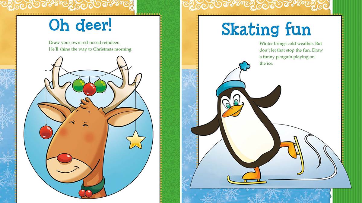 Drawing Christmas: Reindeer and penguin