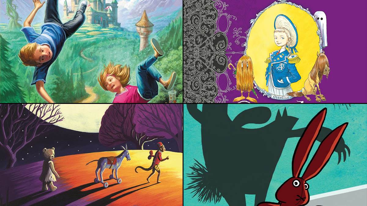 Images from the covers of The Wishing Spell, Wed Wabbit, Ottoline Goes to School and The Land of Neverendings