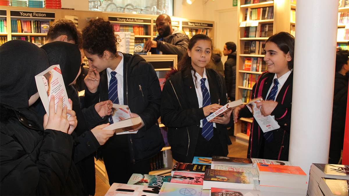 Students from St Augustine’s Church of England High School on a trip to Foyles in London