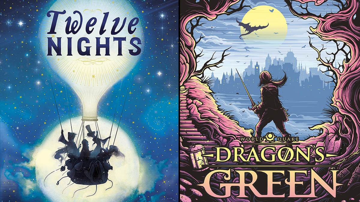 Images of the covers of Twelve Nights by Andrew Zurcher and Dragon's Green by Scarlett Thomas