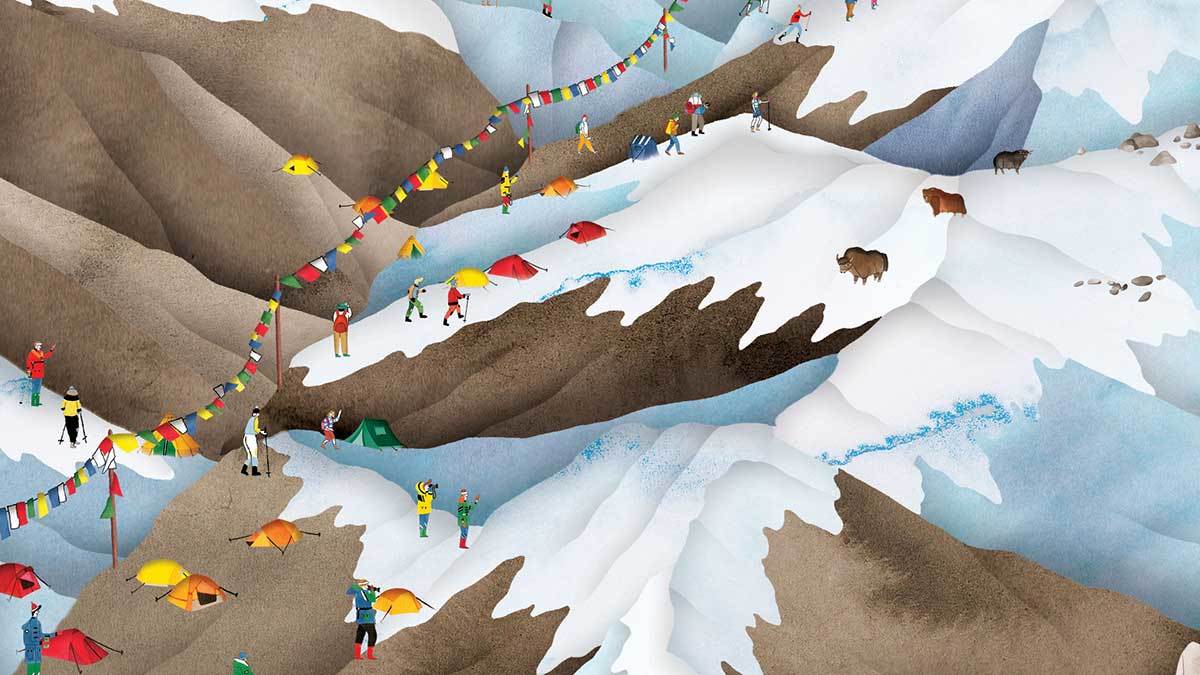 Lucy Letherland's illustration of Mount Everest from Atlas of Adventures: Wonders of the World