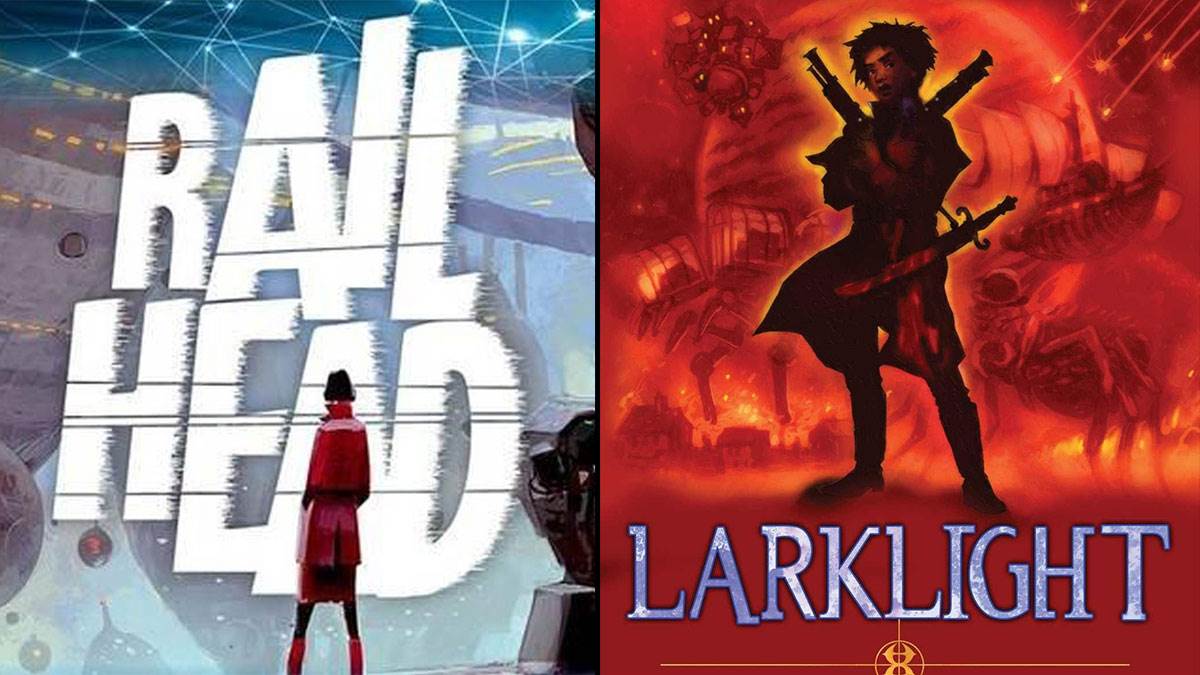 The covers of Railhead and Larklight