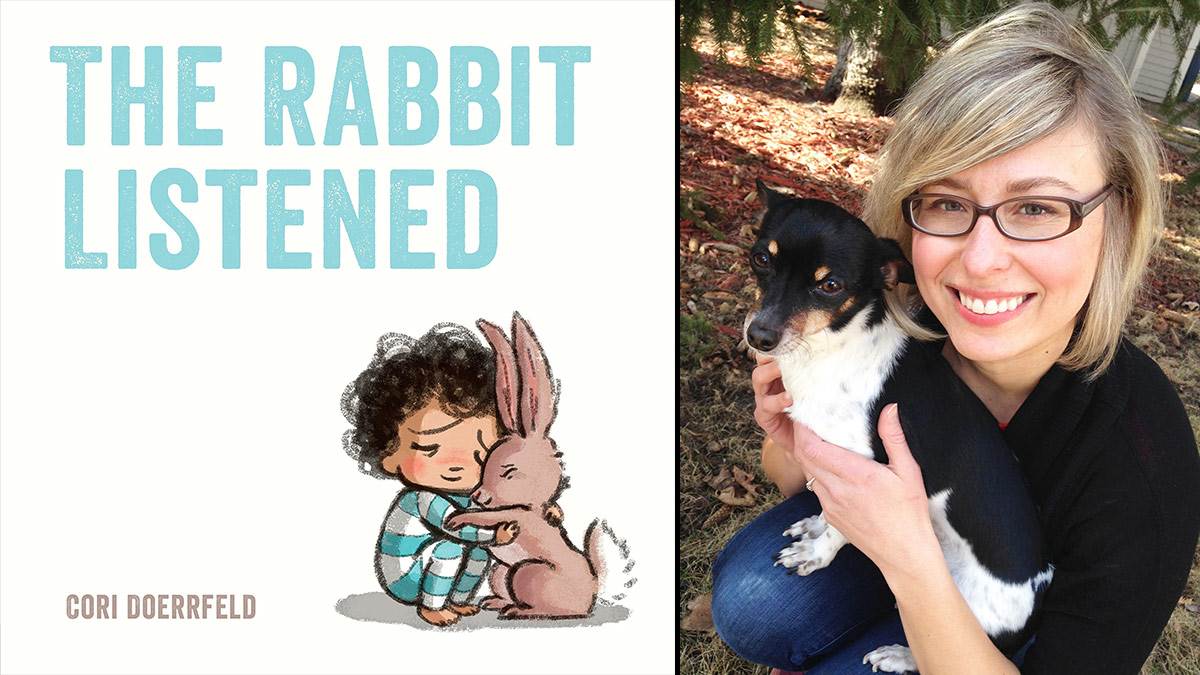 The front cover of The Rabbit Listened and a photo of author Cori Doerrfeld
