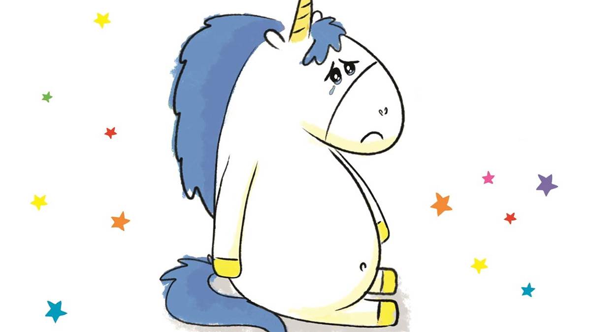 The front cover of Little Unicorn is Sad