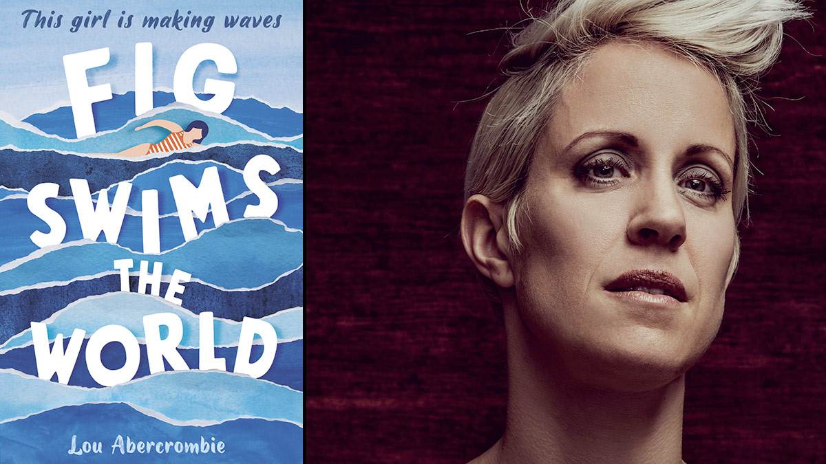 The front cover of Fig Swims the World and author Lou Abercrombie