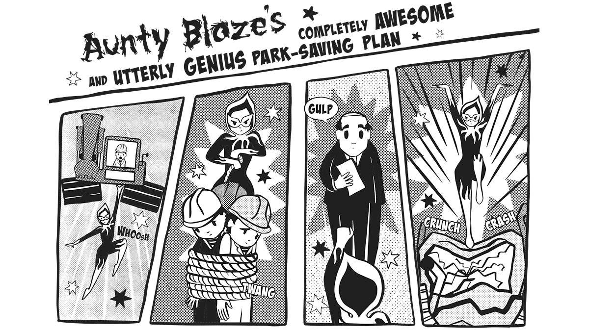 An illustration from Pizazz of Aunty Blaze's park-saving plan