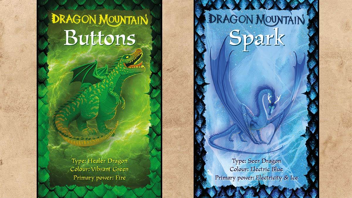 Dragon Mountain Top Trumps cards for Buttons and Spark