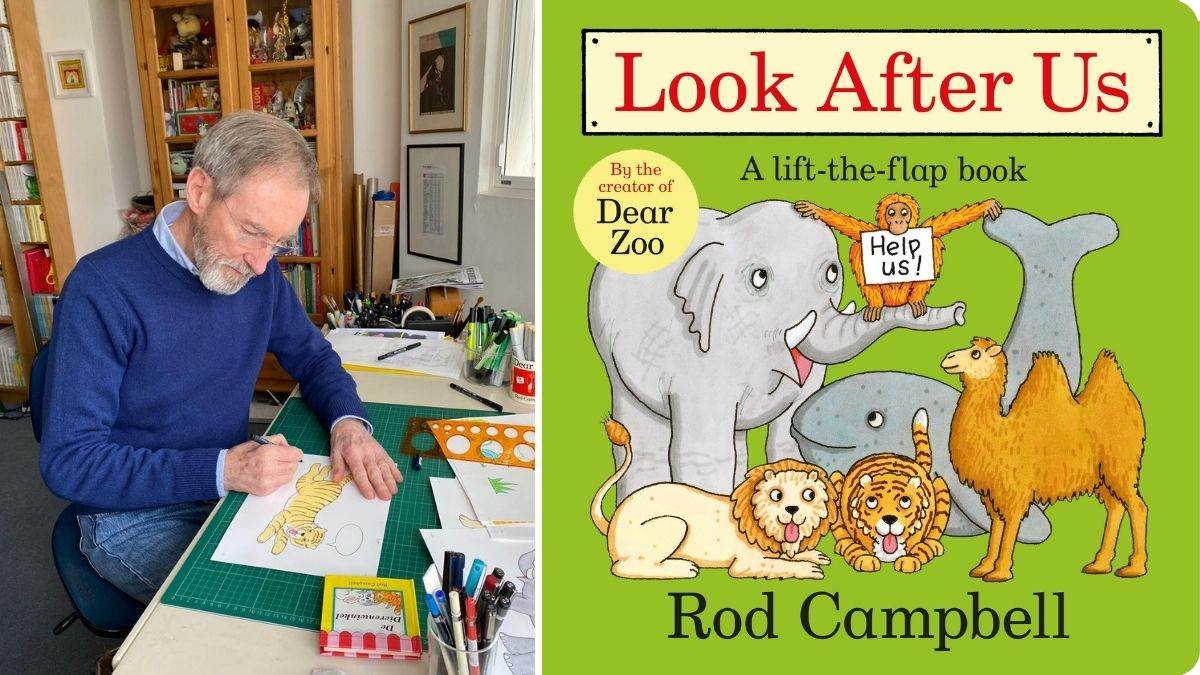 Dear Zoo author Rod Campbell and the cover of Look After Us