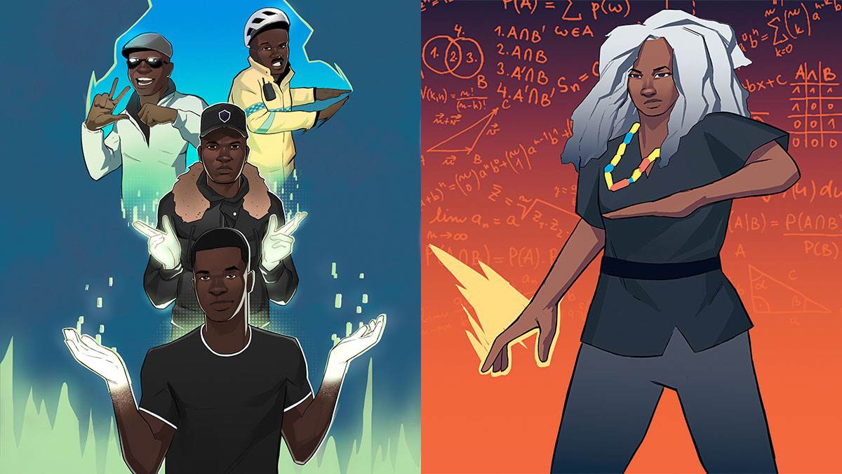 Illustrations of Michael Dapaah and Dr Anne-Marie from Superheroes 