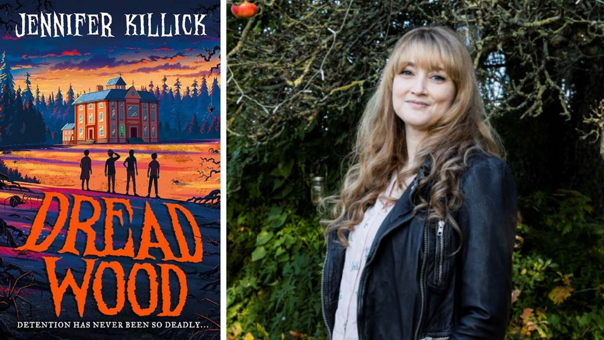 The front cover of Dread Wood and a photo of Jennifer Killick