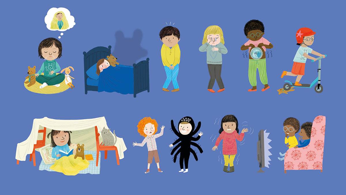 Illustrations of children from the front cover of All About Worries and Fears