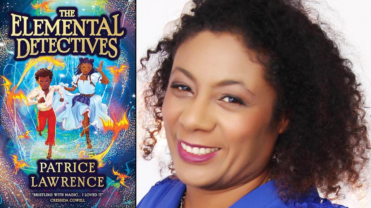 The front cover of The Elemental Detectives and a photo of author Patrice Lawrence