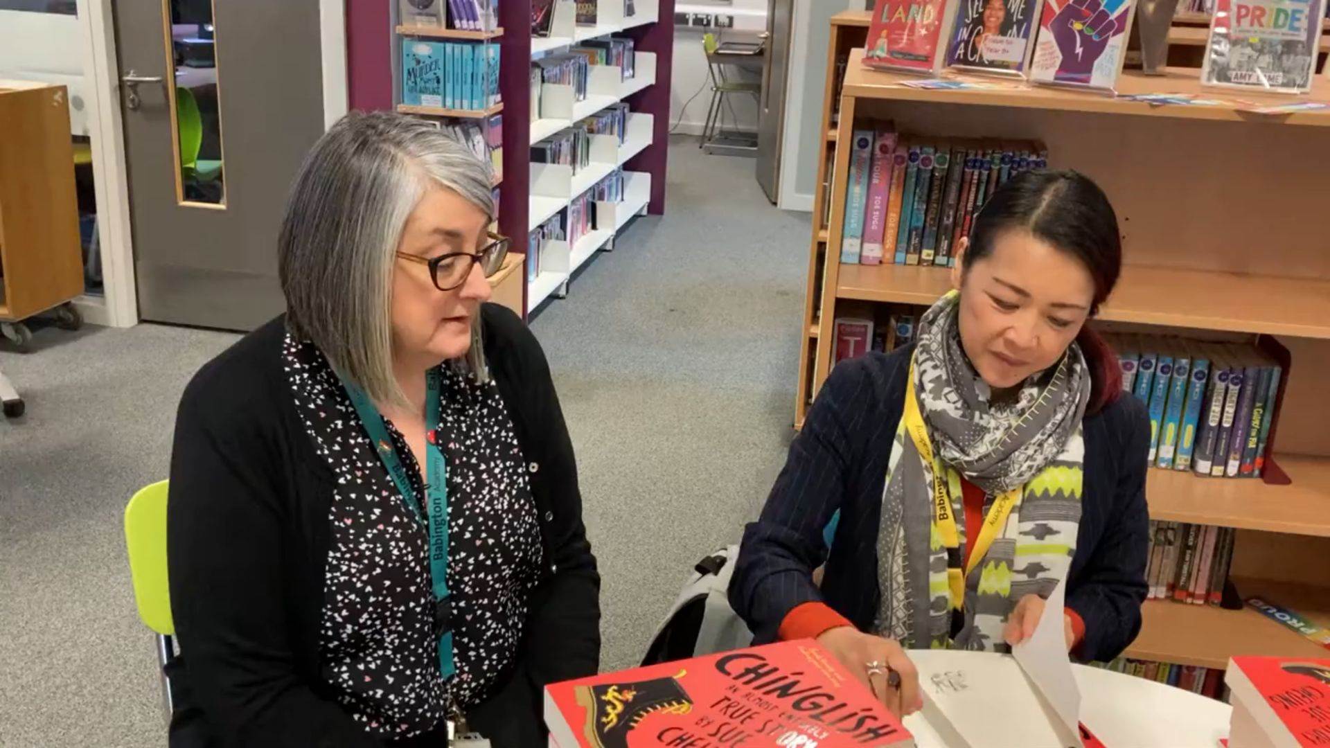 Author Sue Cheung and Tina Milton at Babington School