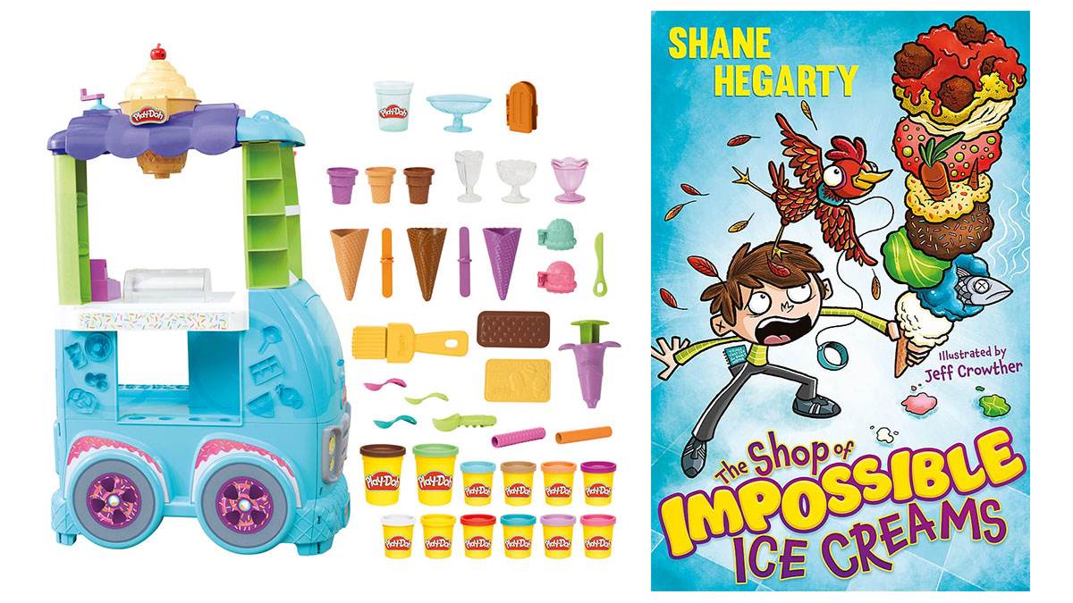The Play-Doh Ice Cream Cart and the front cover of The Shop of Impossible Ice Creams