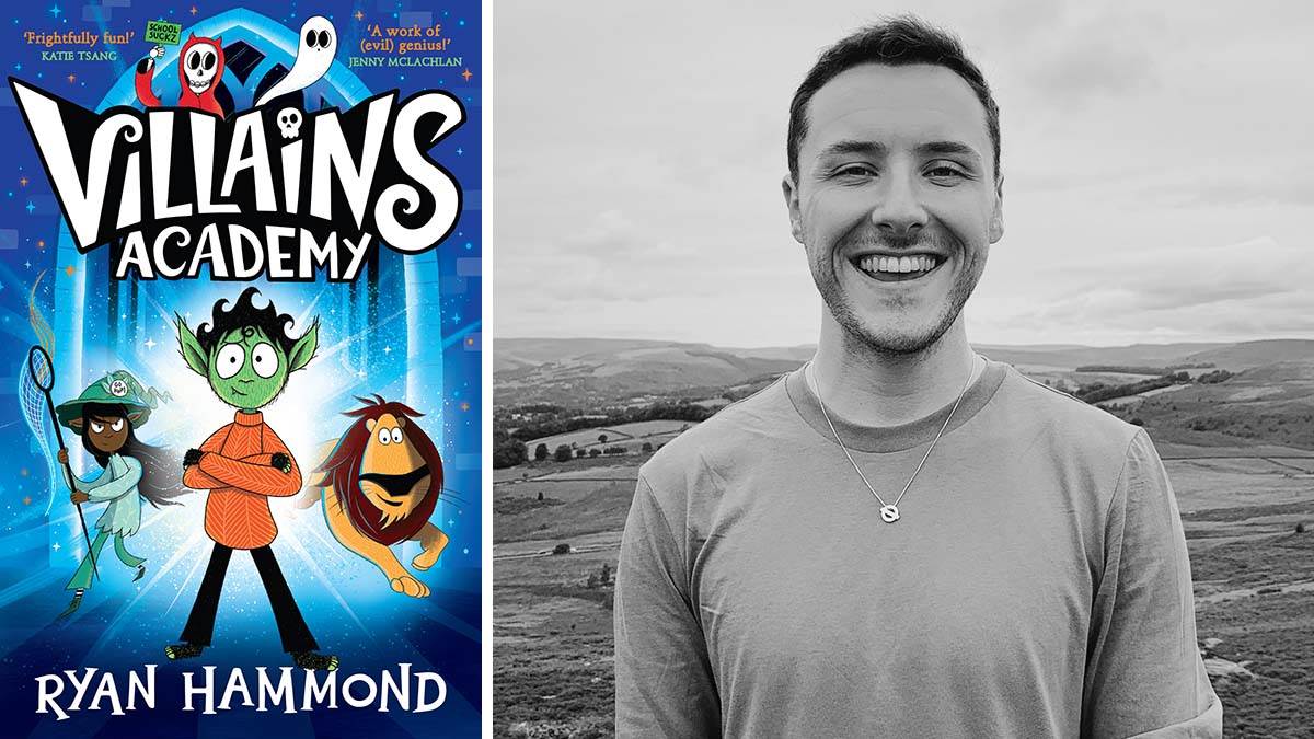 The front cover of Villains Academy and a photo of author Ryan Hammond