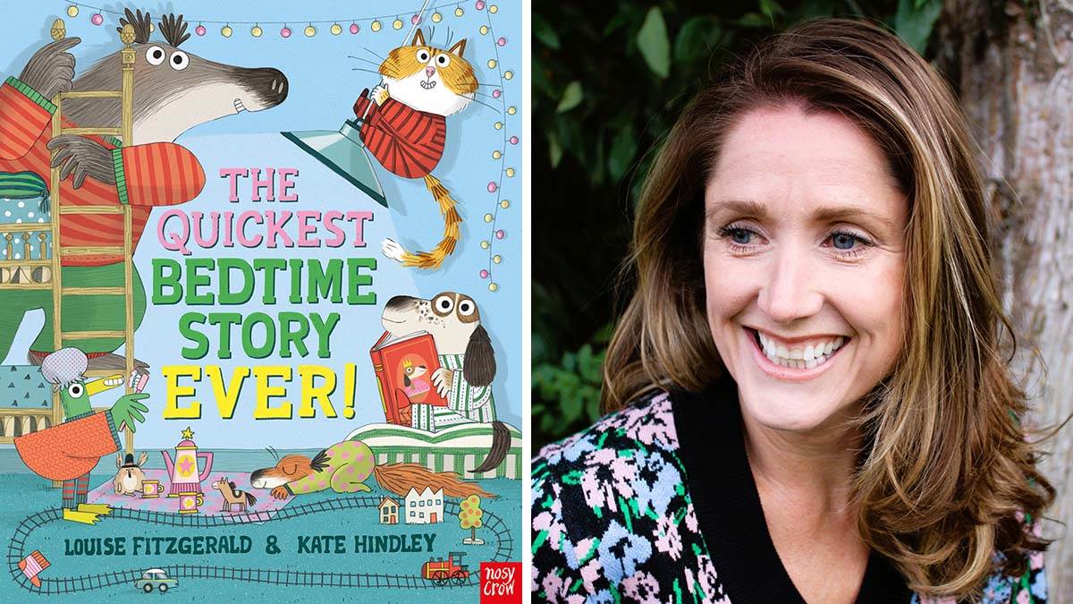 The front cover of The Quickest Bedtime Story Ever and a photo of author Louise Fitzgerald