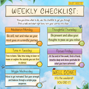 A Busy Bee checklist of the week's mindfulness activities