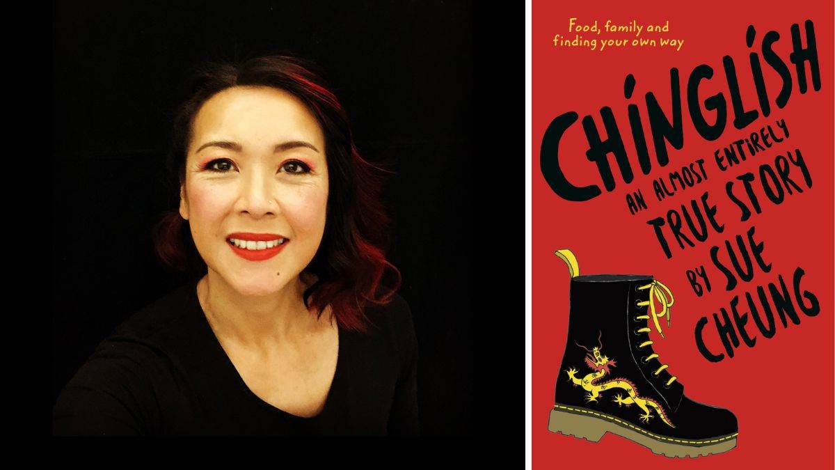 Author Sue Cheung and the cover of Chinglish