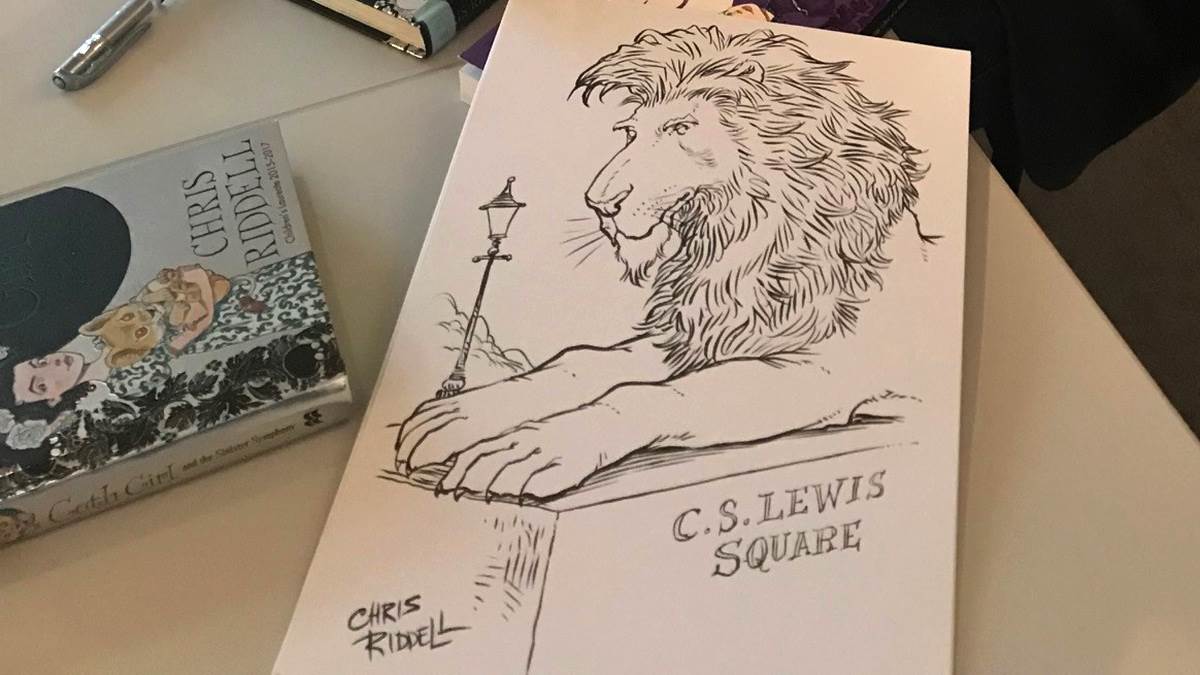 Chris Riddell's Aslan sketch CS Lewis Square