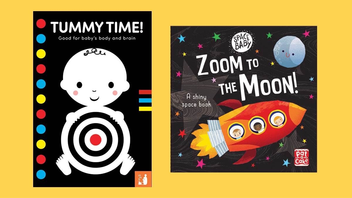 The front covers of Tummy Time and Zoom to the Moon