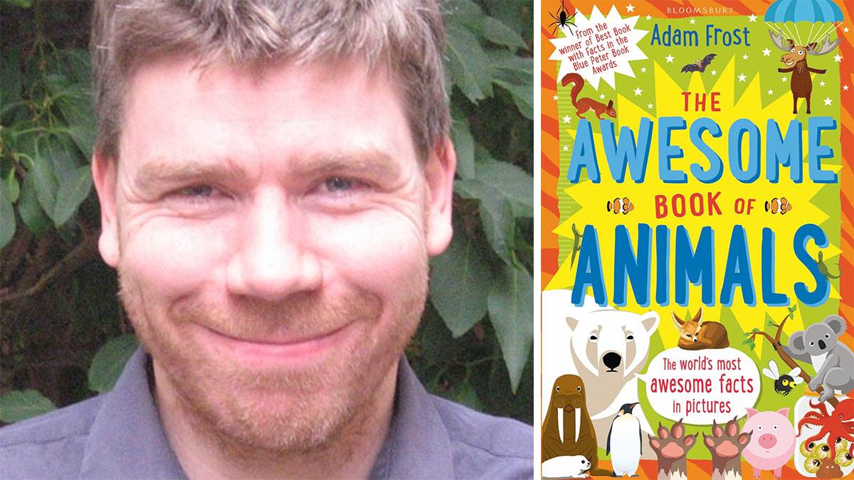 A photo of Adam Frost and the front cover of The Awesome Book of Animals