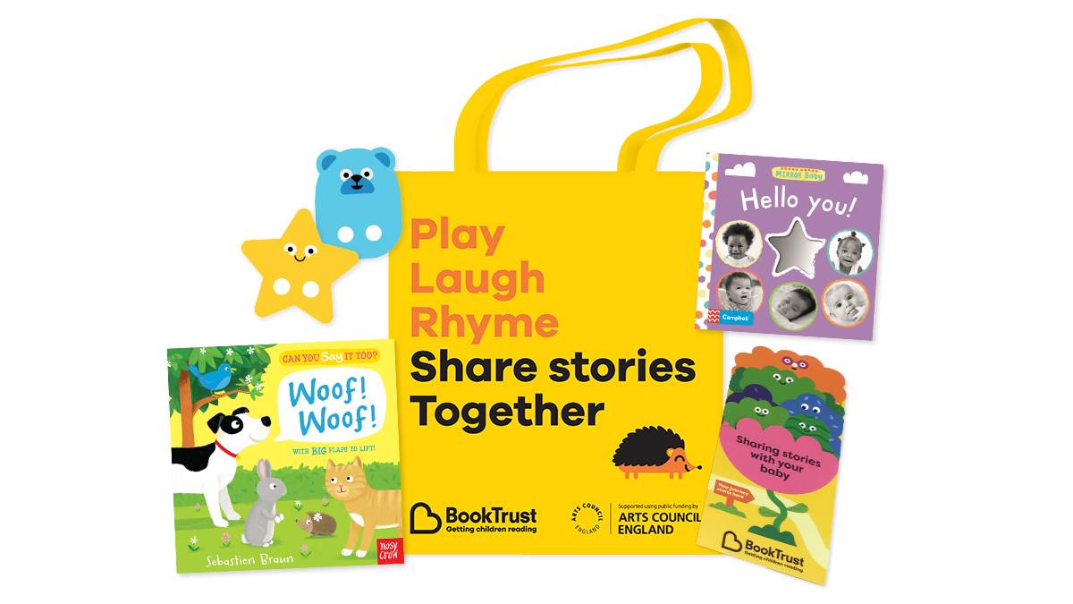 A Bookstart Baby pack including finger puppets and the books Woof Woof and Hello You