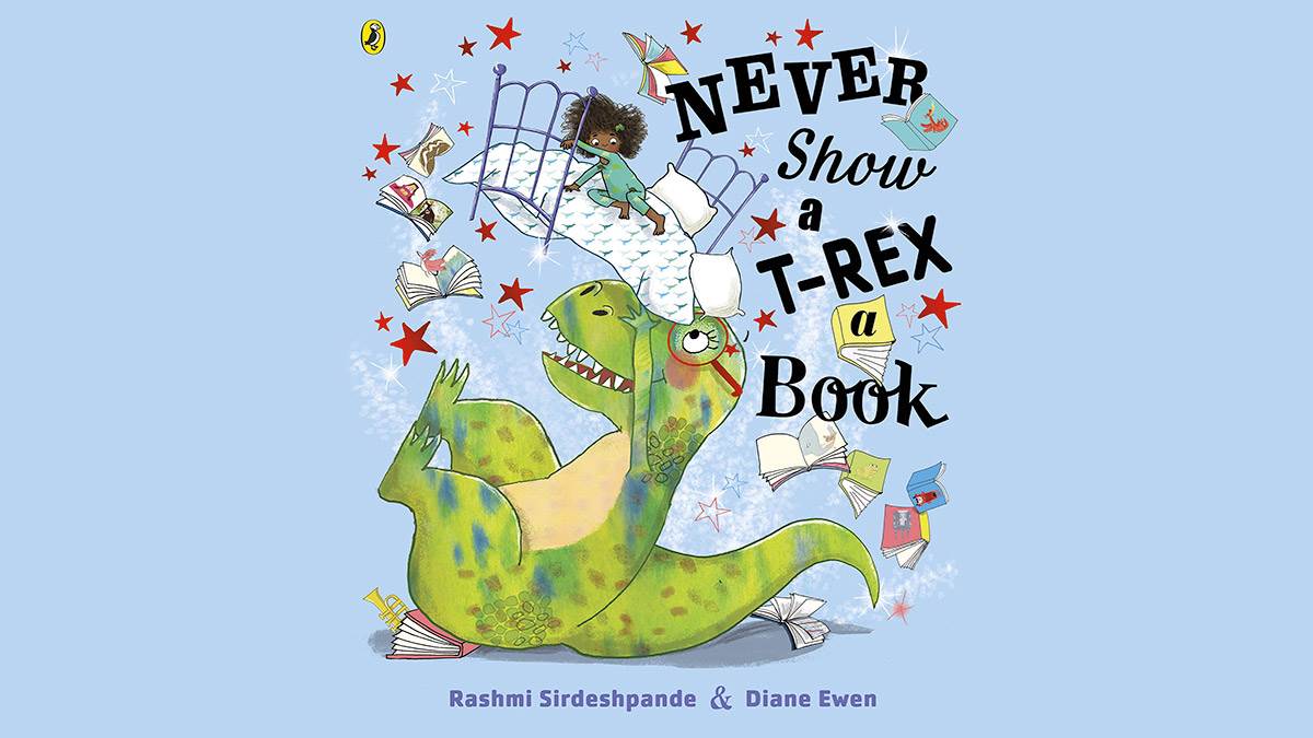 The front cover of Never Show a T-Rex a Book