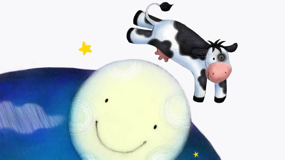 Cow jumped over the moon illustration