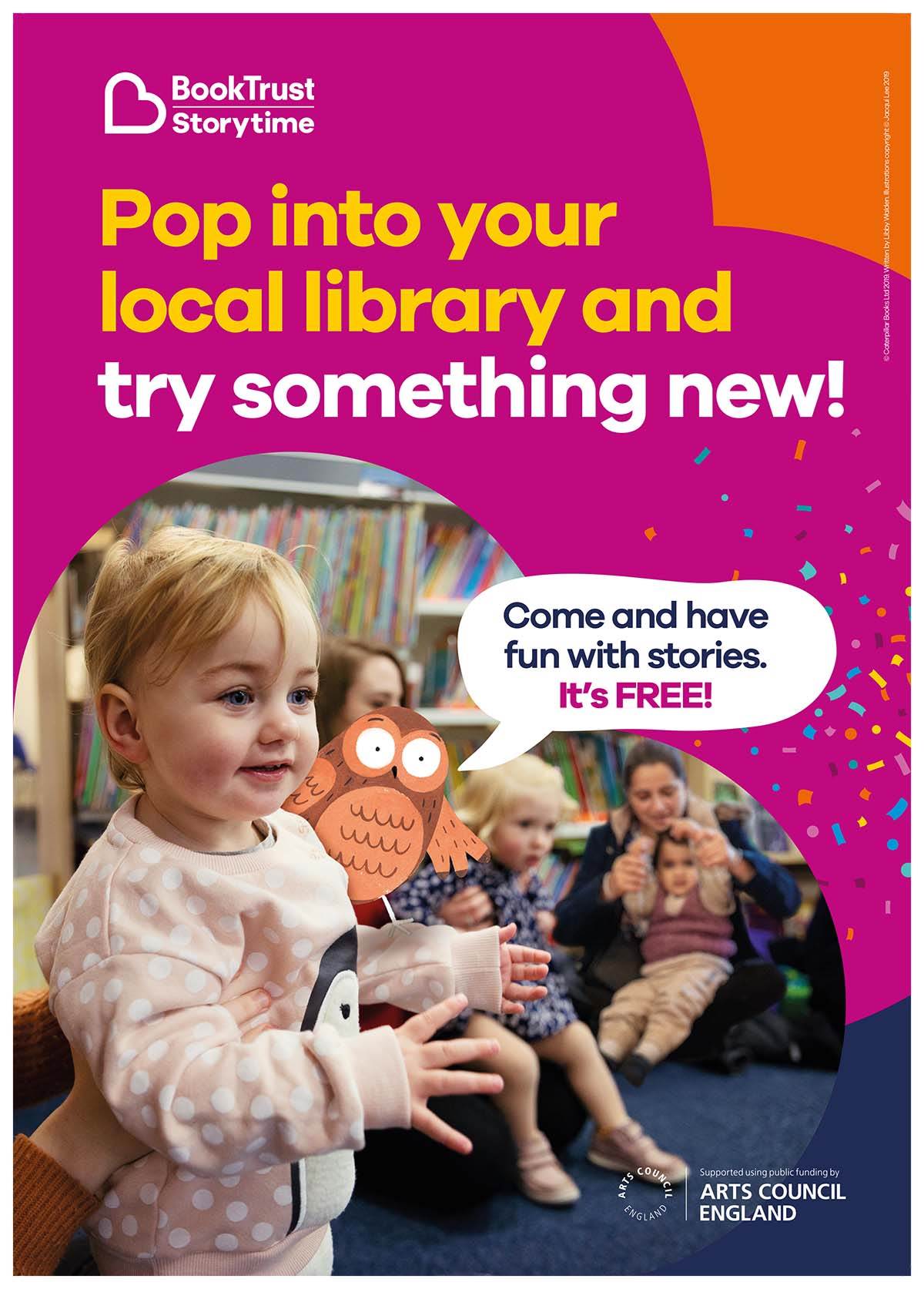 A poster for BookTrust Storytime inviting you to visit your local library